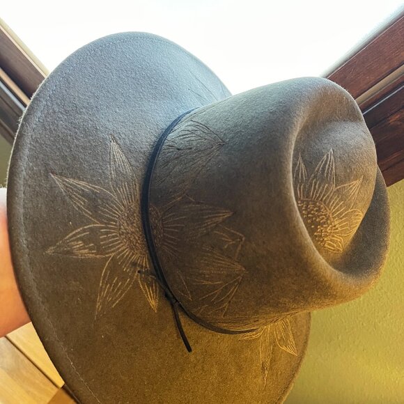 Custom Hand Burned Borges & Scott 100% Wool Hat Warm Olive Green - Picture 5 of 7